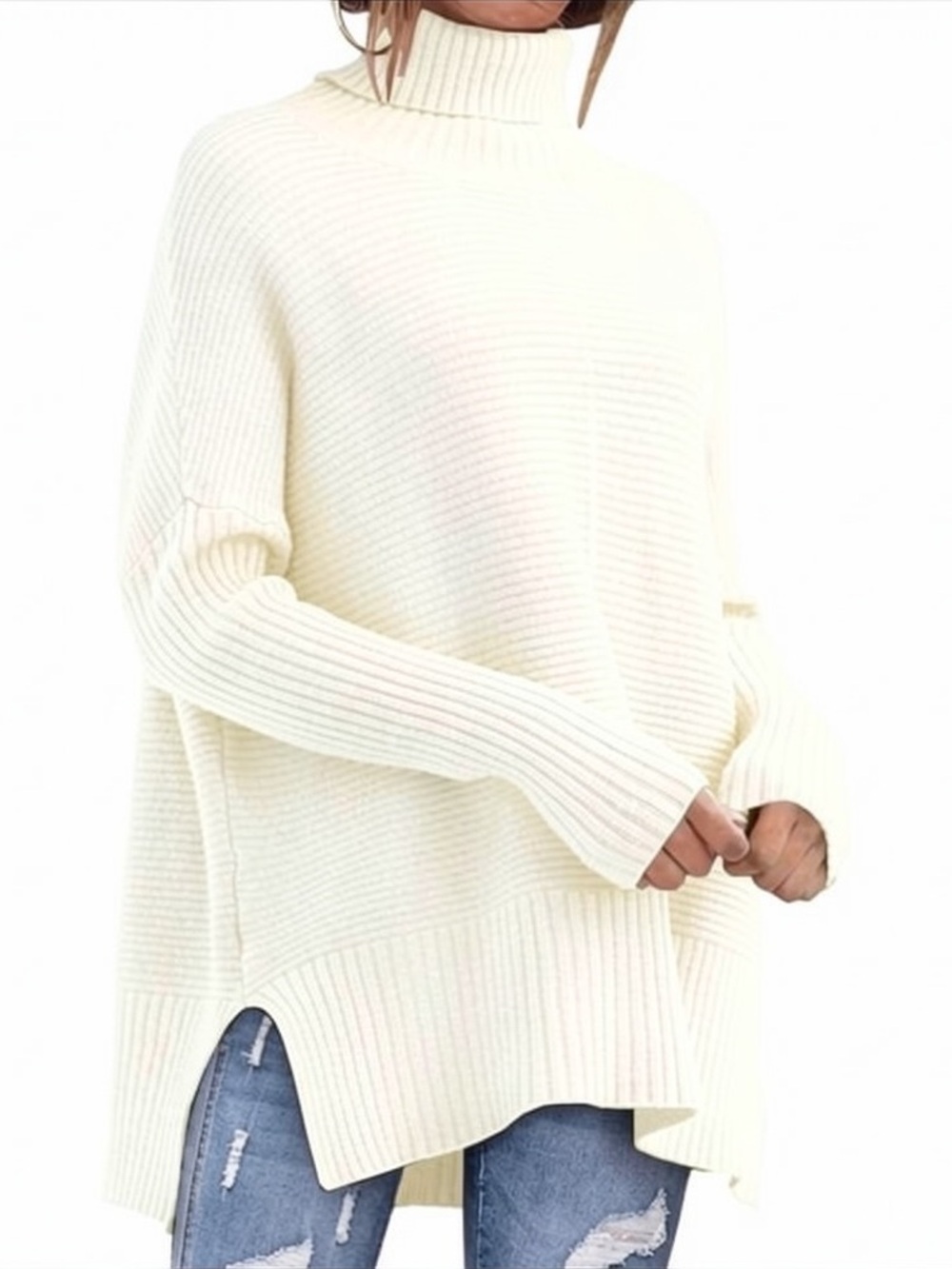 LILLUSORY Oversized Chunky Turtleneck Sweater Medium Cream Color Off White